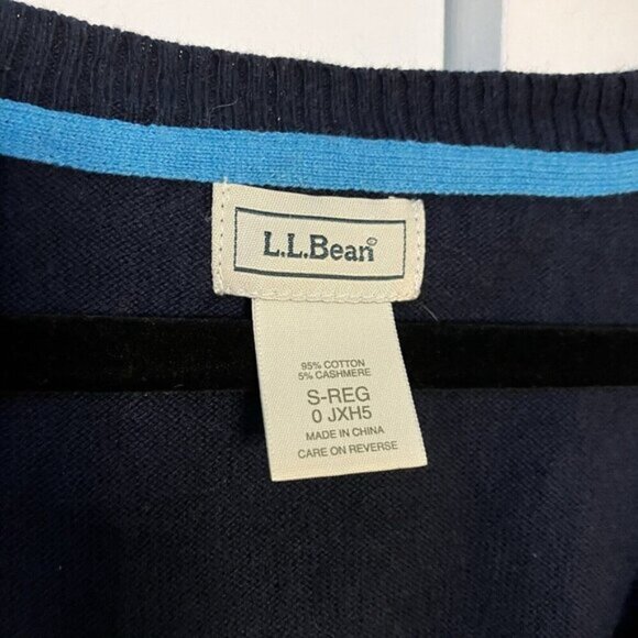 L.L. Bean Cardigan Womens Small Navy Blue Cotton Cashmere V-neck Grandpa Neutral - Picture 3 of 6